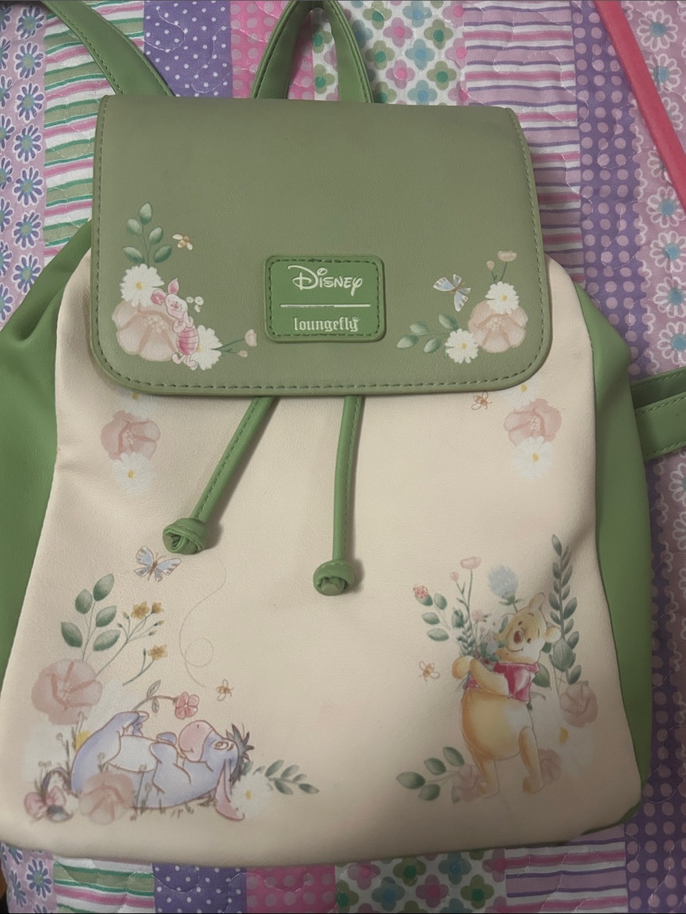 Loungefly Green and Cream Winnie the Pooh Floral Backpack